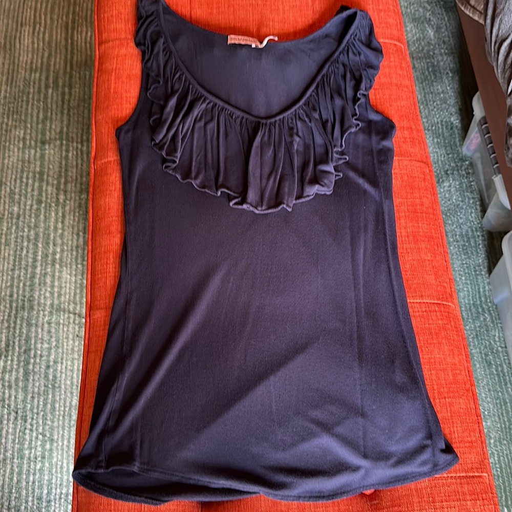 Juicy Couture Navy Blue Tank, flattering ruffle collar!